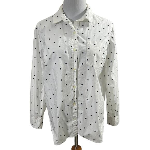 Old Navy Women's Classic Shirt Black polka dot button up top blouse SIZE Large - Picture 1 of 6